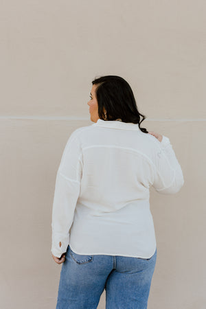 "At Last" White Button Up Top - XL+