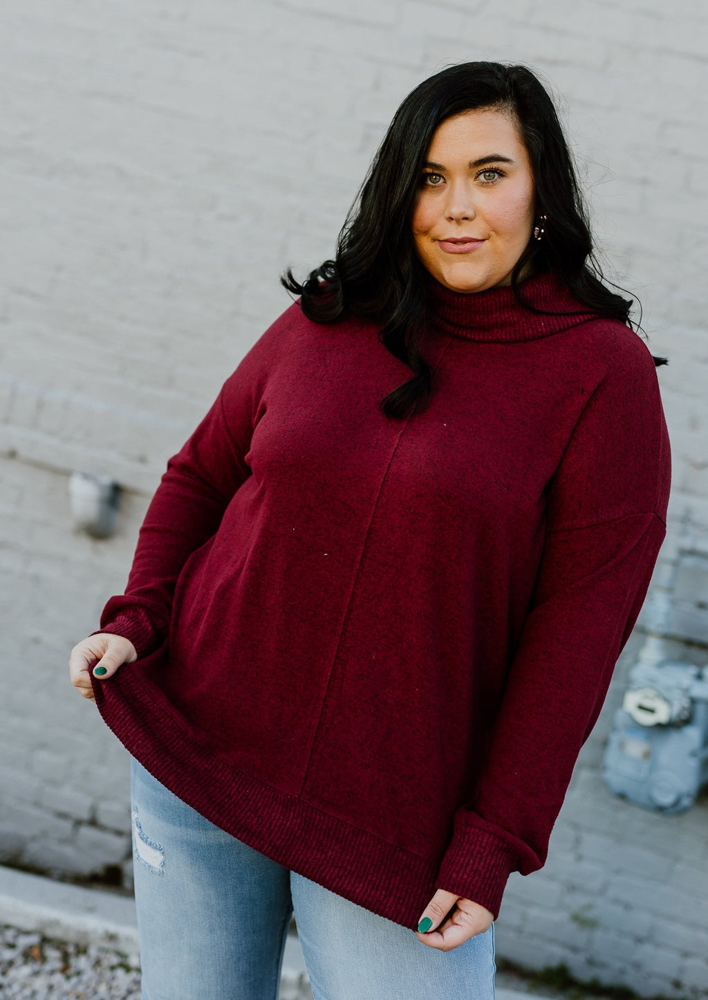"Believe In Me" Turtleneck Sweater Top - Wine - XL+