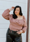 "She’s A Keeper" Brown Cinch Mocked Top - XL+