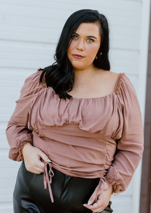 "She’s A Keeper" Brown Cinch Mocked Top - XL+