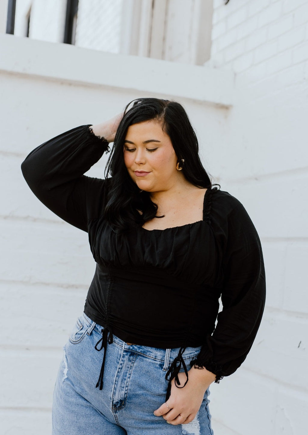 "She’s A Keeper" Black Cinch Mocked Top - XL+