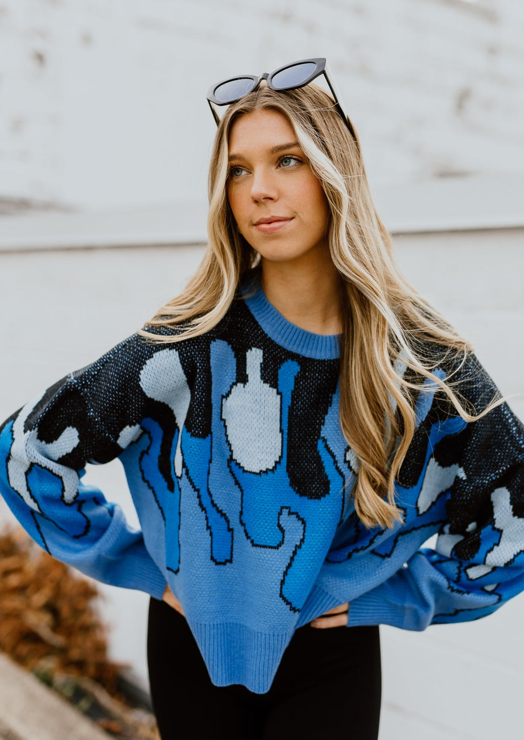 "Beautiful Mistakes" Printed Sweater Top - Blue