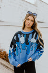 "Beautiful Mistakes" Printed Sweater Top - Blue