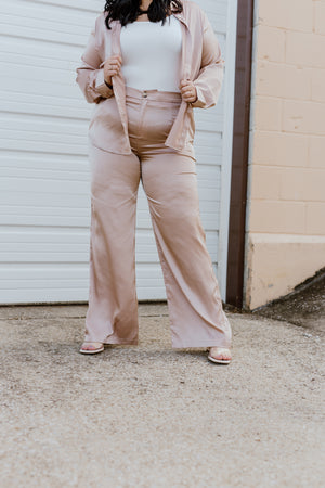 "Time Passes On" Taupe Satin 2-Piece - XL+