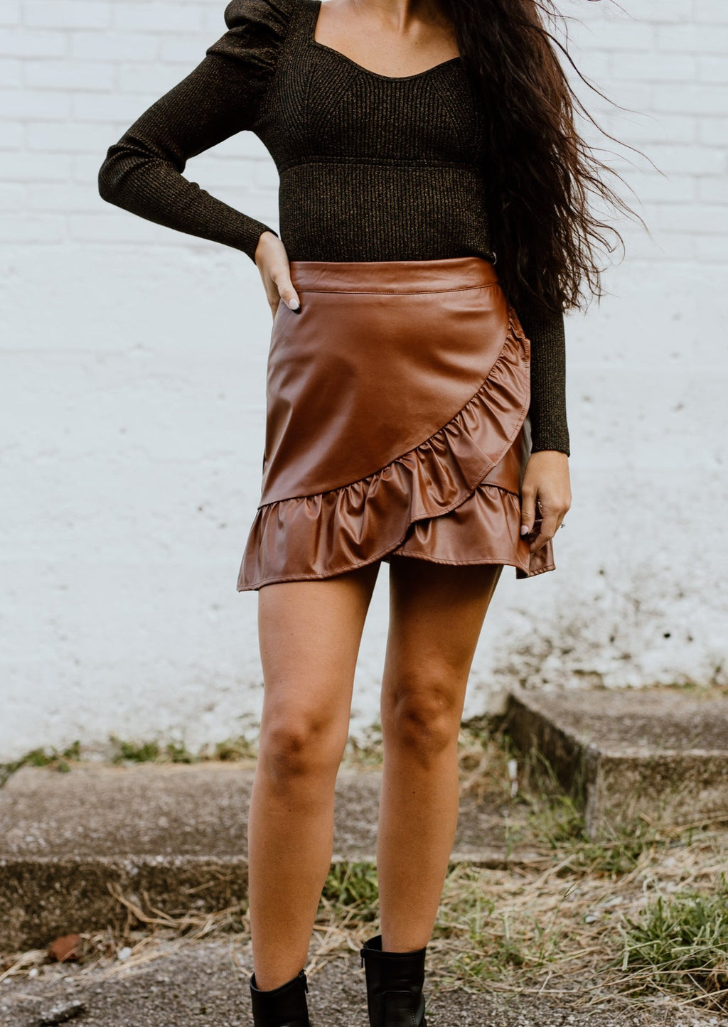 "Oh Snap" Leather Mini Skirt - Brown