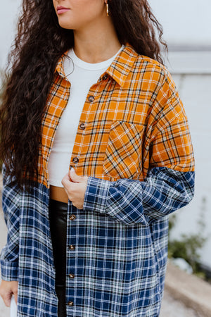 "Fireside Memories" 2-Tone Oversized Plaid Button Up
