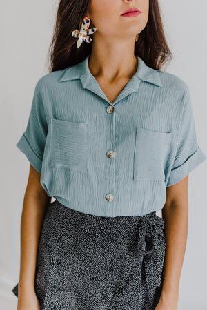 "You Are Enough" Slate Button-Up Top