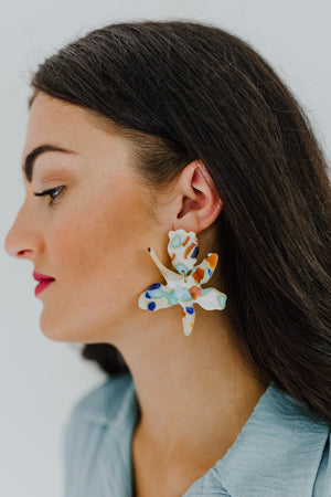 Acrylic Flower Drop Earrings - Natural