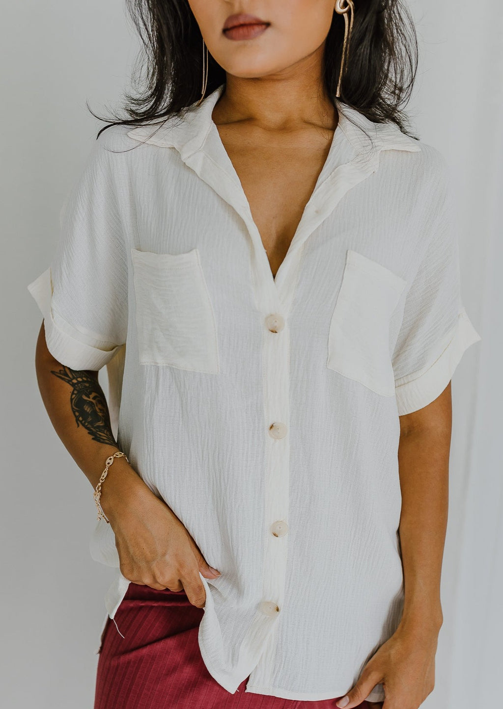 "You Are Enough" Ivory Button-Up Top