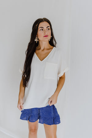 "Thinking Freely" Ivory V-Neck Top