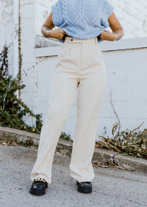 "Where I Belong" Relaxed Pleated Dress Pants - Beige