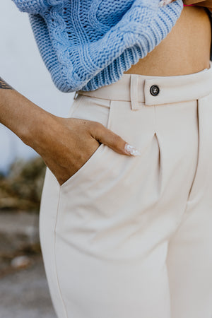 "Where I Belong" Relaxed Pleated Dress Pants - Beige