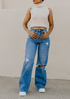 “The Jonas” Distressed Wide Leg Jeans - Md. Wash