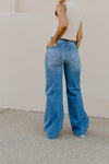 “The Jonas” Distressed Wide Leg Jeans - Md. Wash