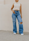 “The Jonas” Distressed Wide Leg Jeans - Md. Wash