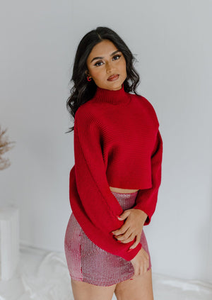 "Merry Everything" Cropped Mockneck Sweater
