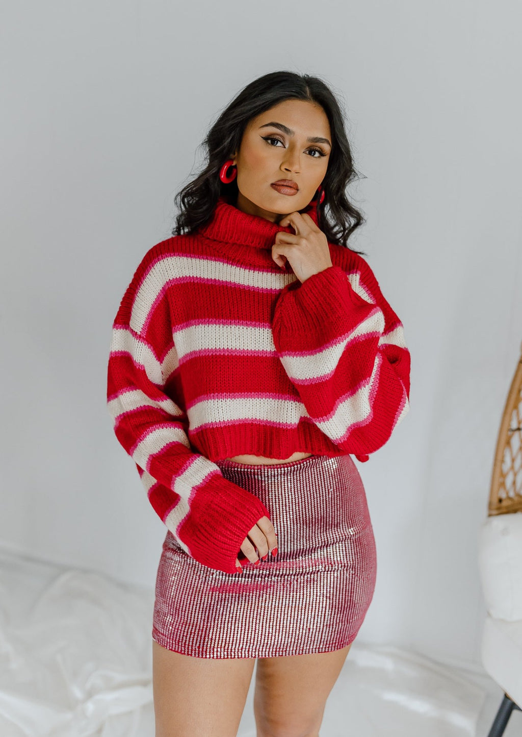 "Candy Cane" Cropped Turtleneck Sweater