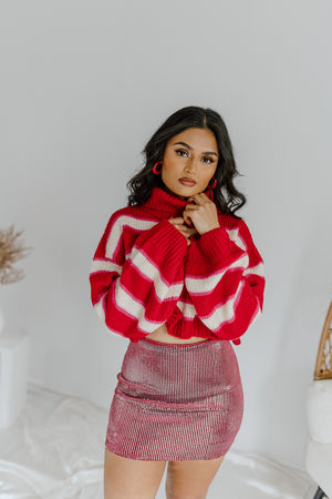"Candy Cane" Cropped Turtleneck Sweater