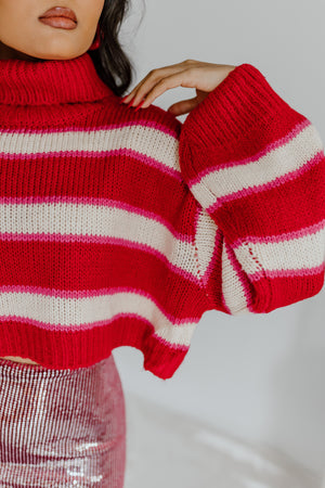 "Candy Cane" Cropped Turtleneck Sweater