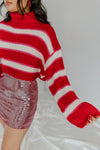 "Candy Cane" Cropped Turtleneck Sweater