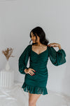 "So Charming" Rouched Dress - Dk. Green