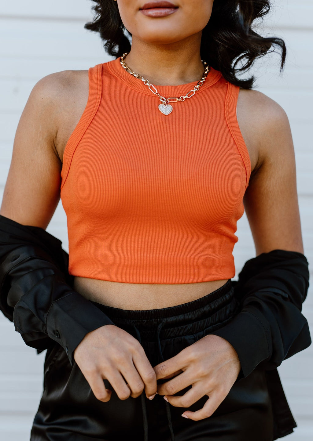 "Take A Selfie" Ribbed Tank Top - Orange