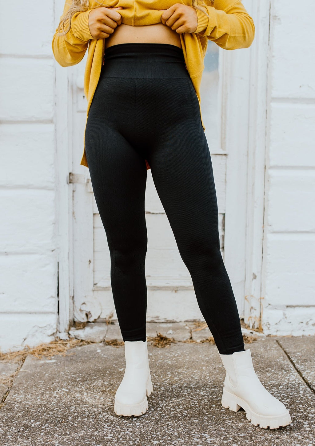 "All This Love" Black Ribbed Leggings