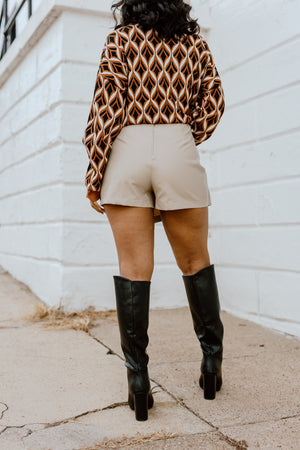 "Point Made" Leather Skort - Taupe