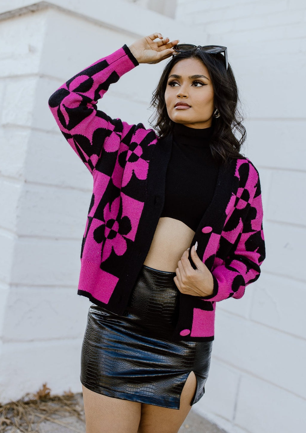 "No Rain No Flowers" Cardigan Top - Hot Pink