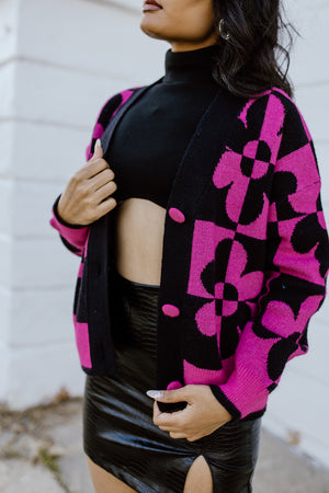 "No Rain No Flowers" Cardigan Top - Hot Pink