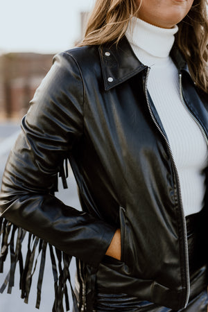 "Already Too Famous" Fringe Leather Jacket - Black