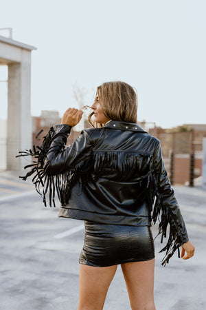 "Already Too Famous" Fringe Leather Jacket - Black