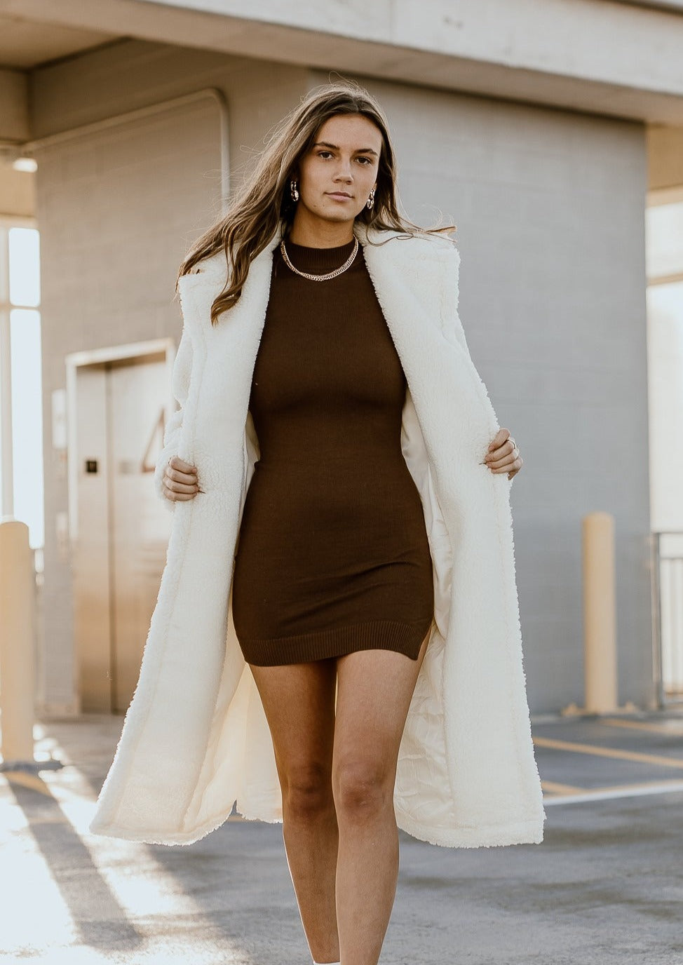 "All Around Me" Long Fleece Coat - Ivory