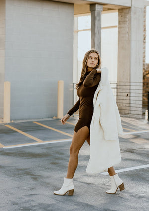 "A Different Way" Fitted Sweater Dress - Brown