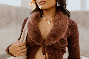 "A Little Spice" Tie Front Sweater - Brown