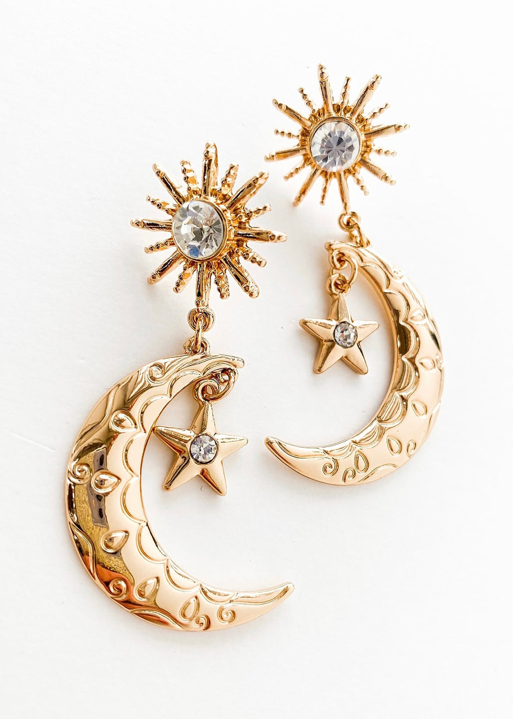 Moon & Stars Metal Earrings - Gold