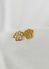 Rhinestone Paw Print Stud Earrings - Gold