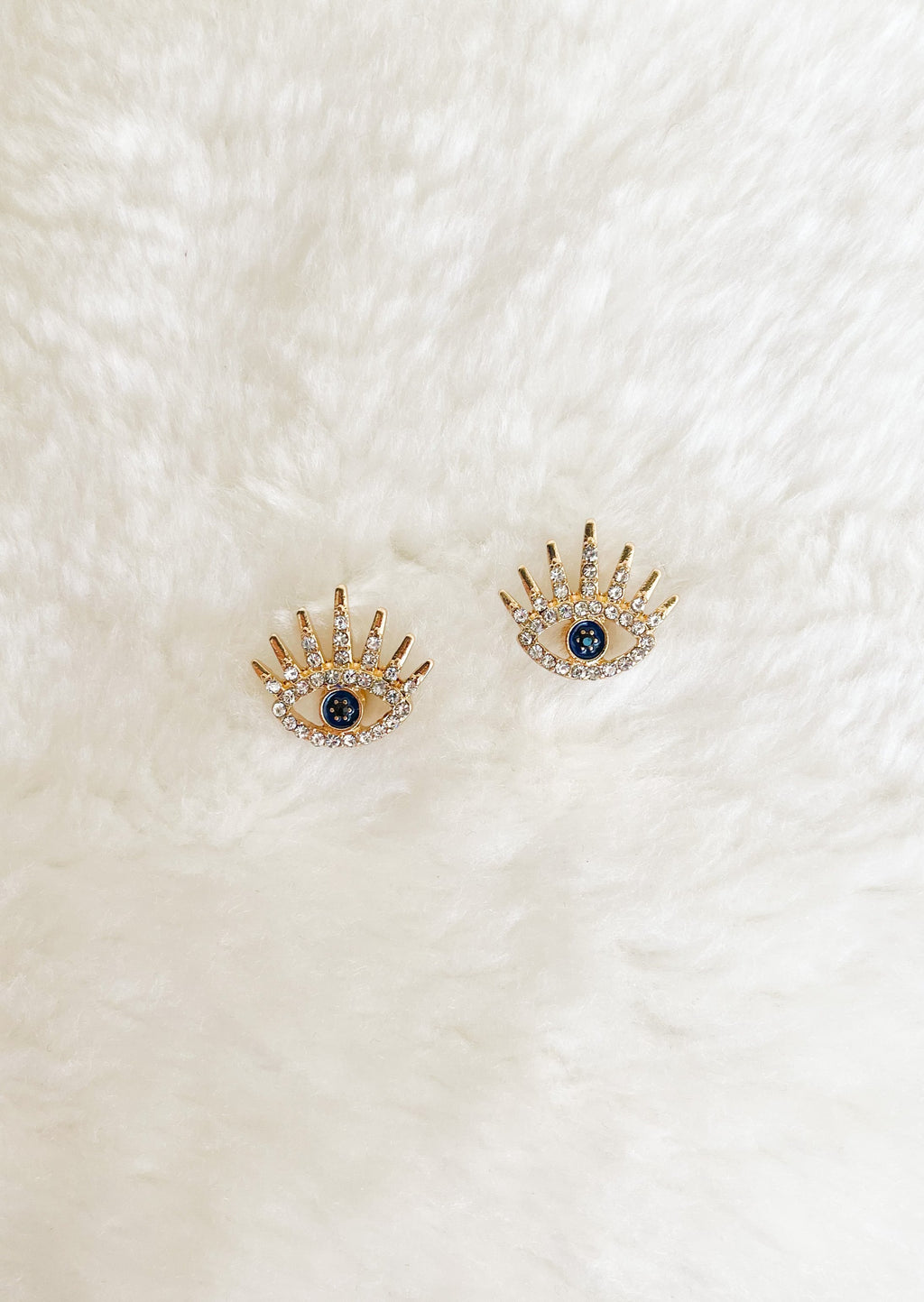 Crystal Evil Eye Stud Earrings - Gold