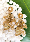 "Such A Catch" Fish Beaded Statement Earrings - Gold