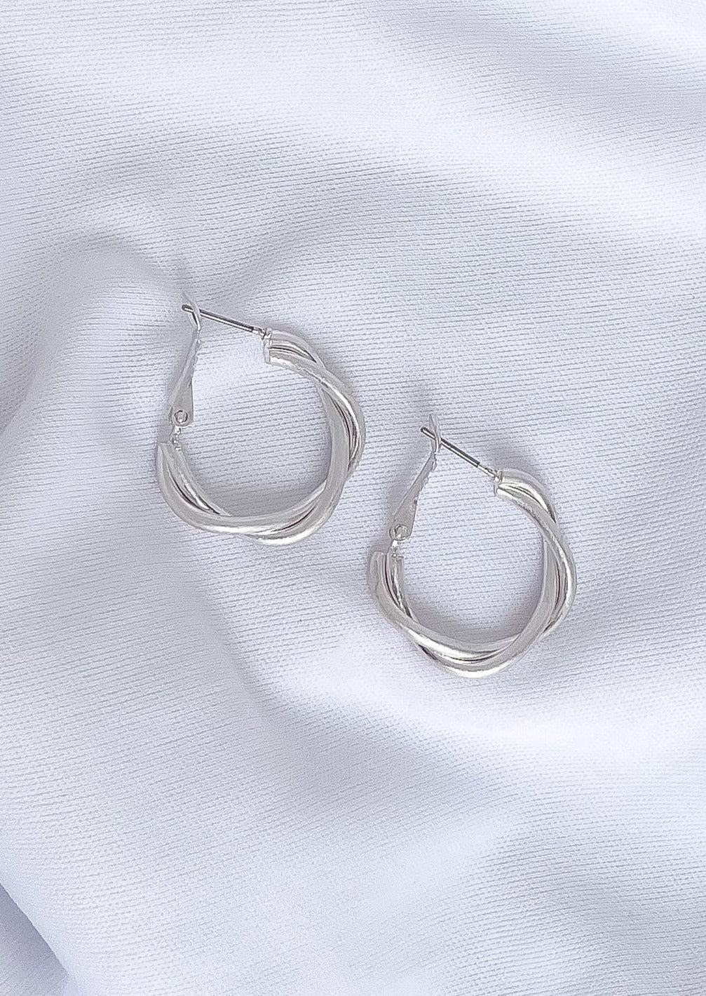Twisted Wire Hoop Earrings - Silver