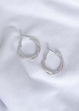 Twisted Wire Hoop Earrings - Silver
