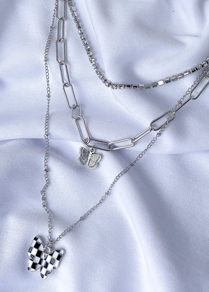 Checker Butterfly Pendant Necklace