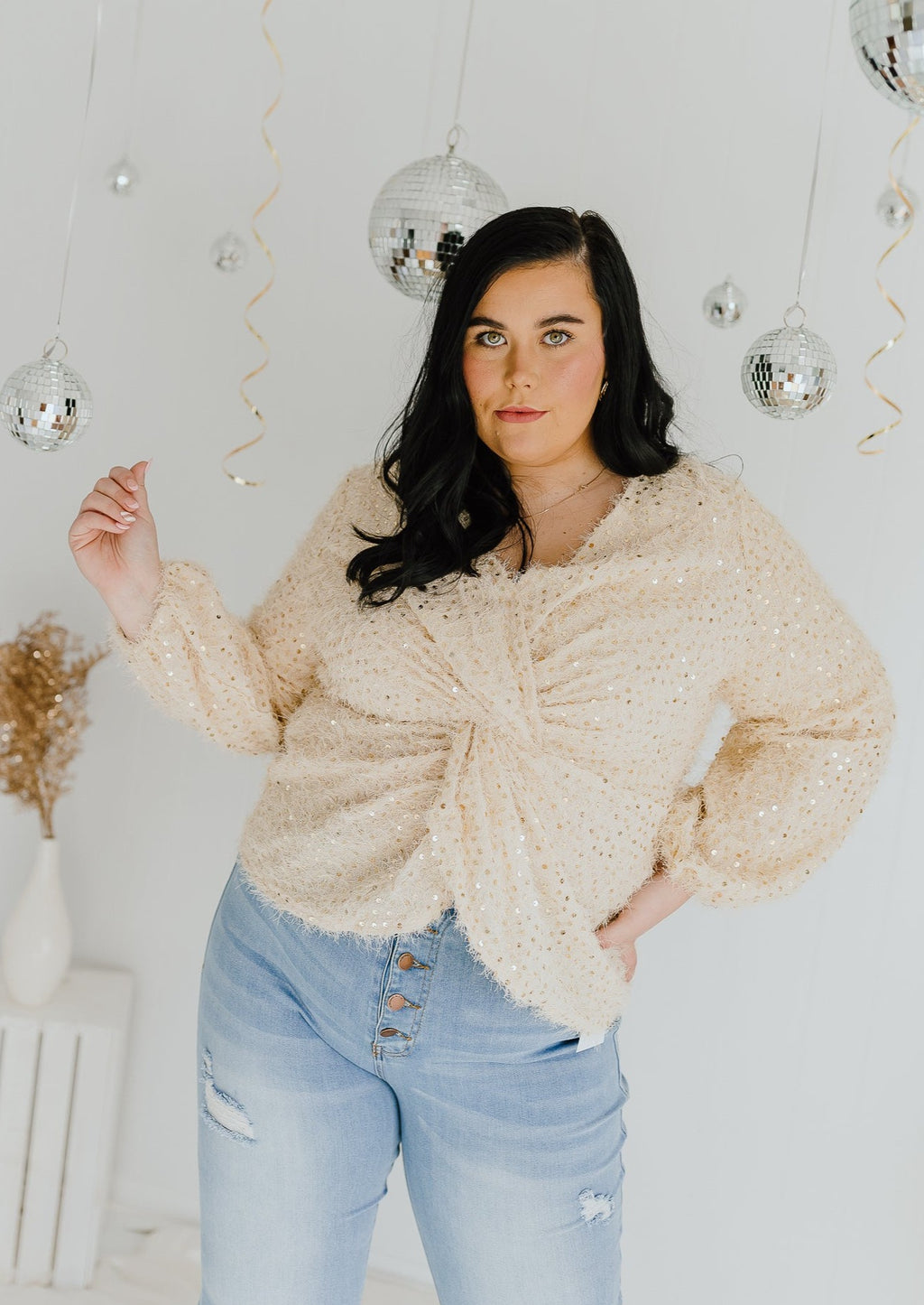 "Amaze & Astonish" Sequin Wrap Sweater - XL+