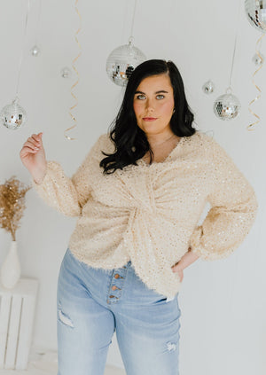 "Amaze & Astonish" Sequin Wrap Sweater - XL+