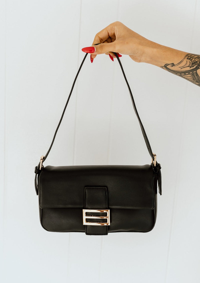 Faux Leather Buckle Purse - Black