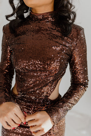 "Hot Cocoa" Sequin Cutout Mini Dress