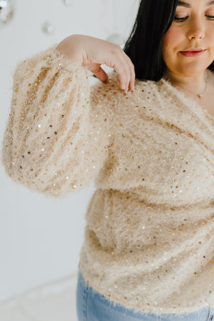 "Amaze & Astonish" Sequin Wrap Sweater - XL+