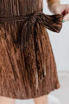 "Sparkling Wishes" One-Shoulder Shimmer Dress - Brown