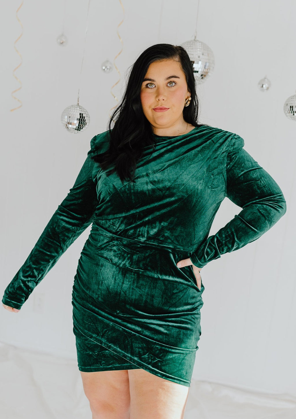 "How Joyful" Dk. Green Velvet Mini Dress - XL+