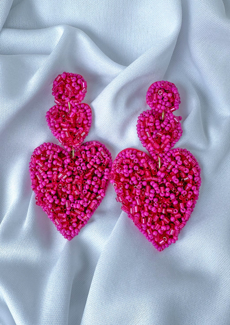 Double Heart Beaded Statement Earrings